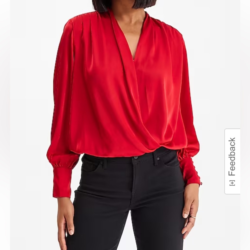 EXPRESS TOP | bat winged holiday collection top | Satin Draped Front Long Sleeve